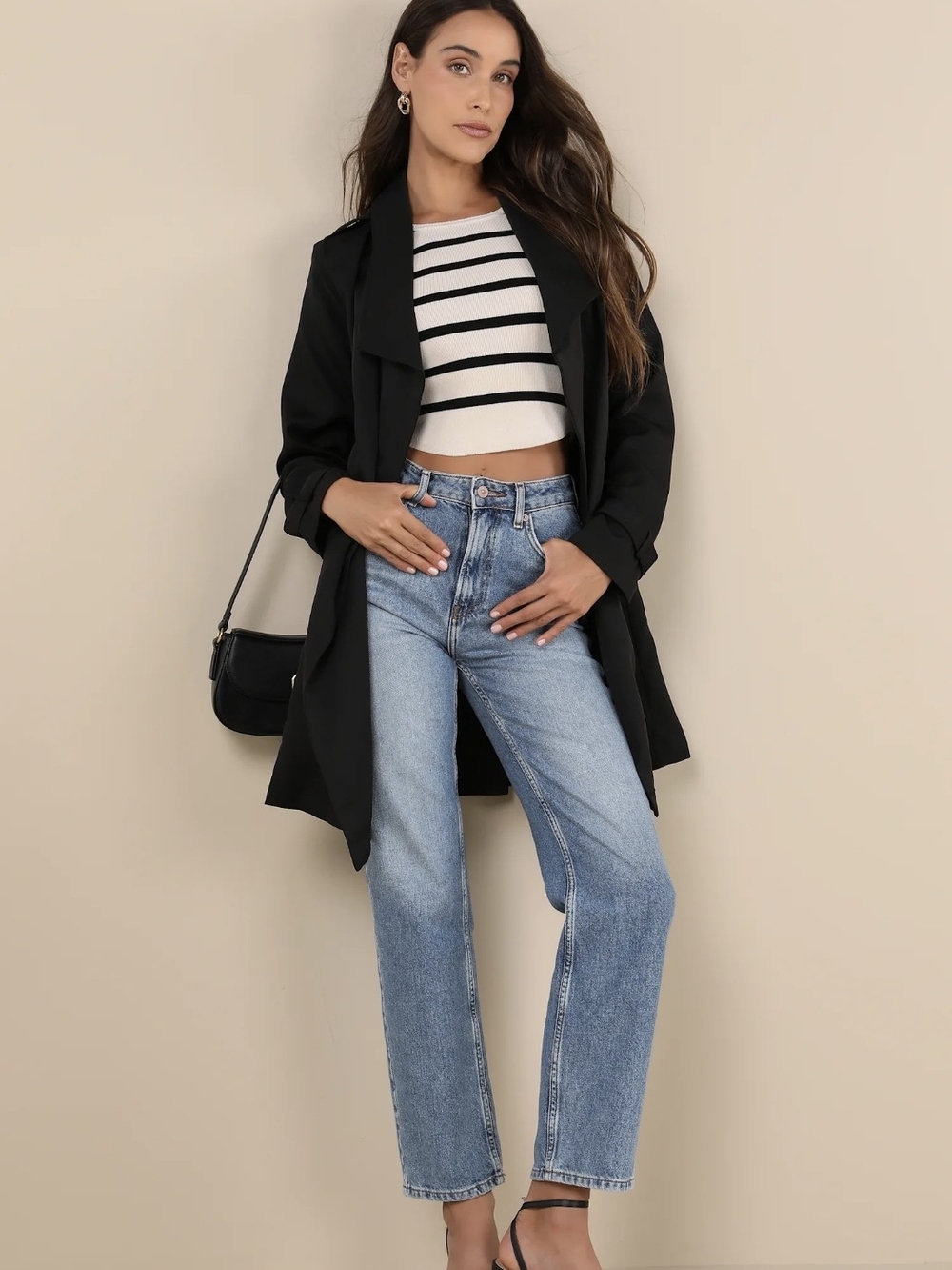 Lulu's Black Trench Coat with Draped Front
